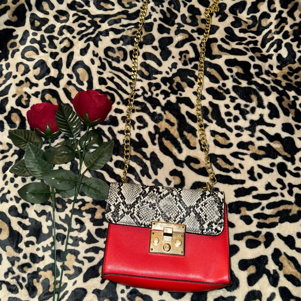 Red and Snake Print Women's Bag